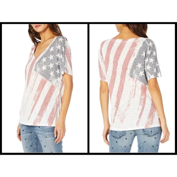 💕MICHAEL STARS💕 Americana V-Neck Tee in Flag Print One Size NWOT - Picture 2 of 11